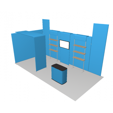 Stand tubulaire modulable 18 m² 2 cotés fermés avec signalitique haute