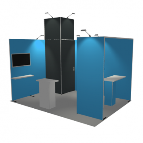 Stand 12 m2 cadre aluminium pré-monté configuration 2 cotés ouverts