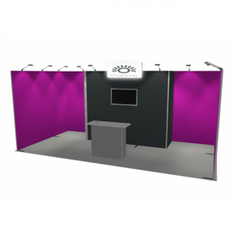 Stand 18 m2 cadre aluminium pré-monté 2 cotés fermés