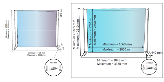 Dimensions de la structure télescopique